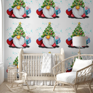 Cute Gnome with Christmas Tree Hat and Gift Wallpaper