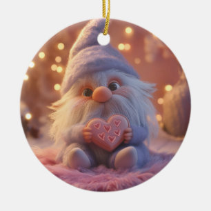 Cute Gnome with Heart: Valentine's Day Design Ceramic Tree Decoration