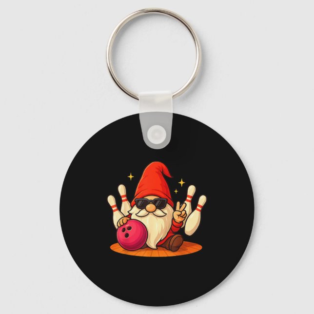 Cute Gnome With Sungles Gnome Playing Bowling Men  Key Ring (Front)