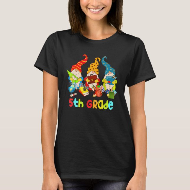 Cute Gnomes 5th Grade Crew Teacher 100th Day Of Sc T-Shirt (Front)