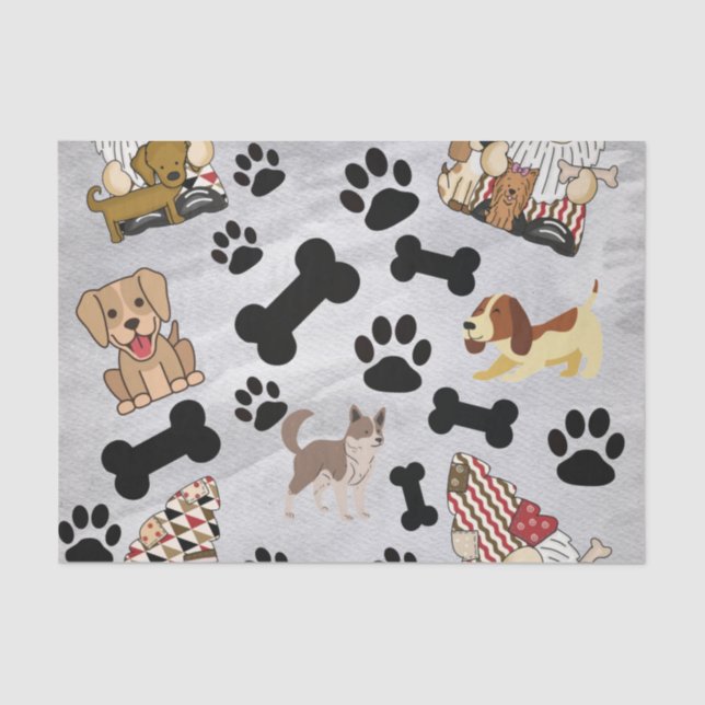 Cute Gnomes and Dogs Pattern Tissue Paper (Front)