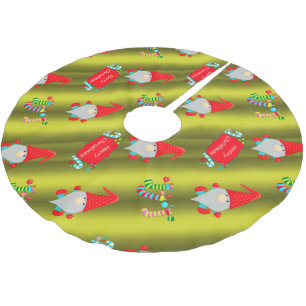 Cute Gnomes, Chartreuse Christmas Brushed Polyester Tree Skirt