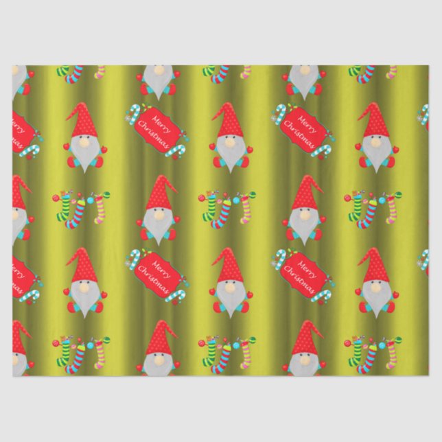 Cute Gnomes, Chartreuse Green Christmas Tissue Paper (Front)