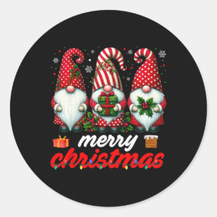 Cute Gnomes Christmas Light Family Gnome Xmas Matc Classic Round Sticker