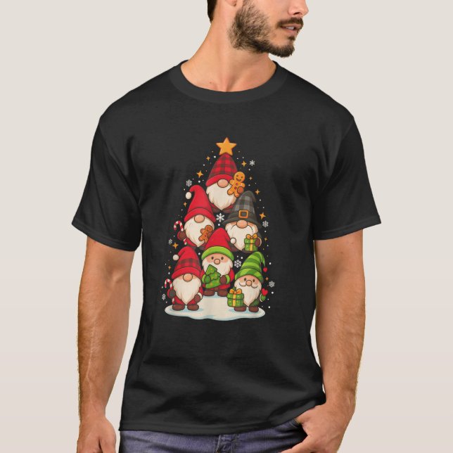 Cute Gnomes Christmas Tree Funny Gnome Xmas Pajama T-Shirt (Front)