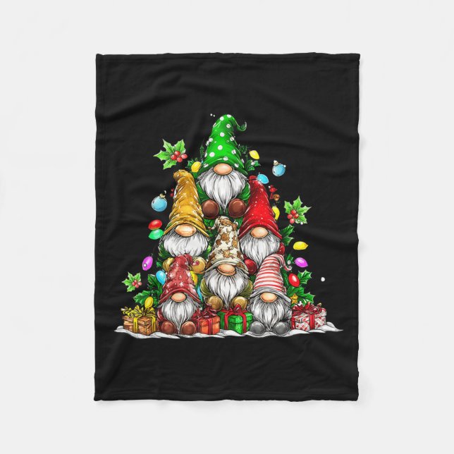 Cute Gnomes Christmas Tree Lights Gnomies Gnome Xm Fleece Blanket (Front)