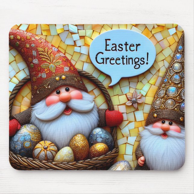 CUTE GNOMES' EASTER GREETINGS Eggs ~  Mouse Mat (Front)