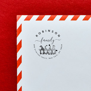 Cute Gnomes Family Christmas Return Address Rubber Stamp