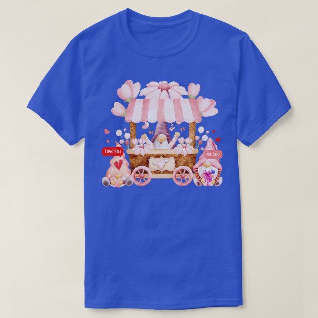 Cute Gnomes Flowers Happy Valentines Day T-Shirt (Design Front)