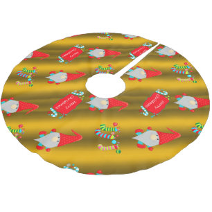 Cute Gnomes, Gold Christmas Brushed Polyester Tree Skirt
