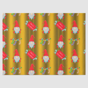 Cute Gnomes, Gold Christmas Tissue Paper