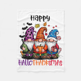 Cute Gnomes Happy Hallothanksmas Halloween Thanksg Fleece Blanket