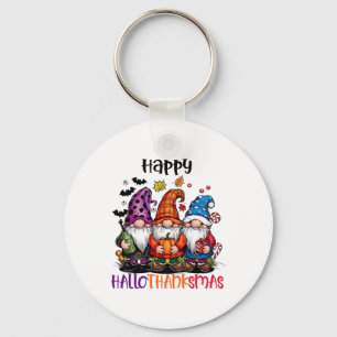 Cute Gnomes Happy Hallothanksmas Halloween Thanksg Key Ring