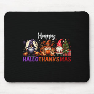 Cute Gnomes Happy Hallothanksmas Halloween Thanksg Mouse Mat