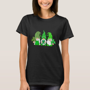 Cute Gnomes Holding Shamrock Leopard Plaid St Patr T-Shirt