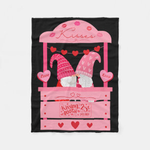 Cute Gnomes Kissing Booth Love Hearts Kisses Hugs Fleece Blanket