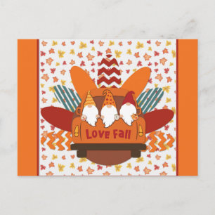 Cute Gnomes Love Fall Autumn Leaves Postcard