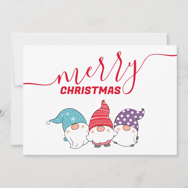Cute Gnomes Merry Christmas Calligraphy Script  Holiday Card (Front)