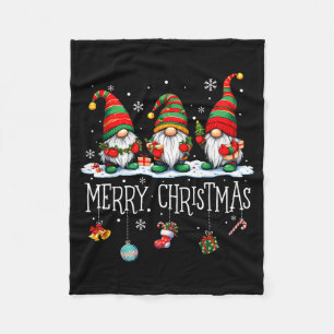 Cute Gnomes Merry Christmas Light Family Gnome Xma Fleece Blanket