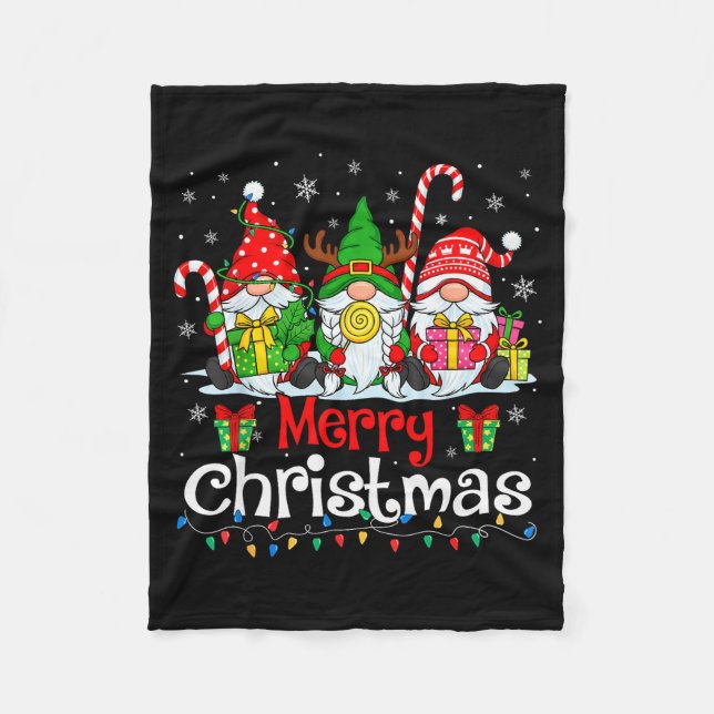 Cute Gnomes Merry Christmas Light Family Gnome Xma Fleece Blanket (Front)