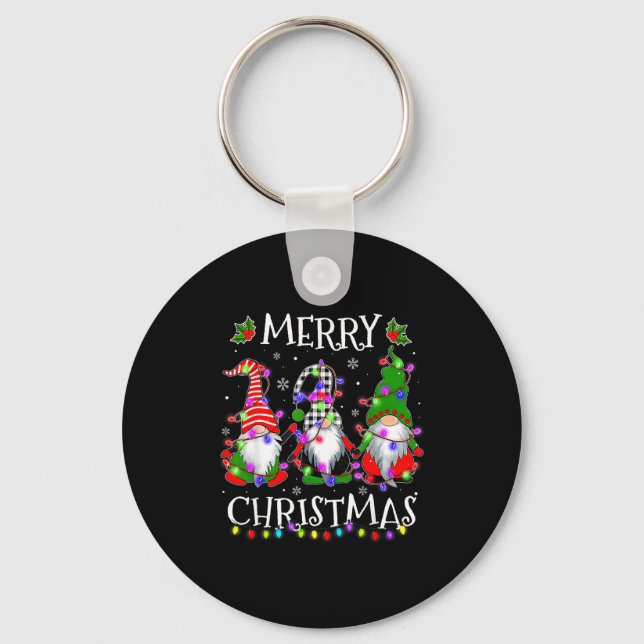 Cute Gnomes Merry Christmas Light Family Gnome Xma Key Ring (Front)