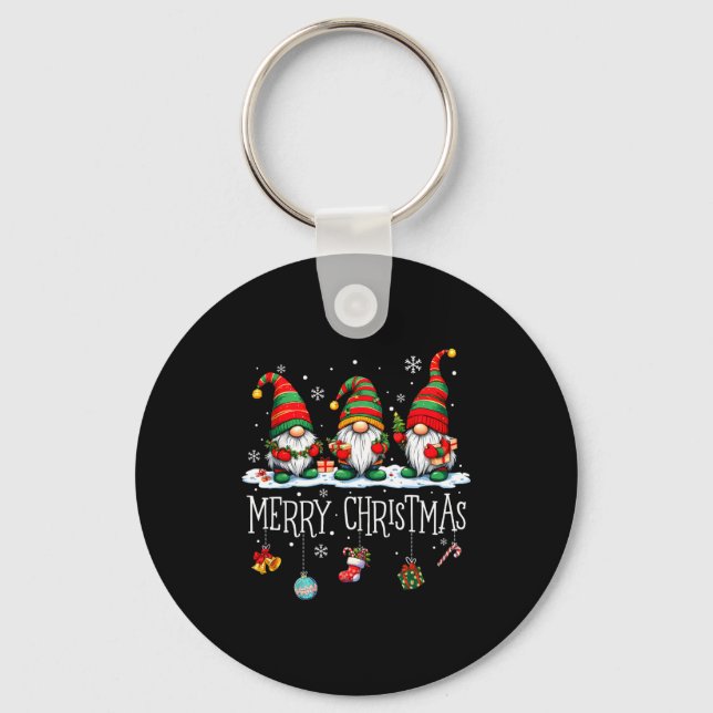 Cute Gnomes Merry Christmas Light Family Gnome Xma Key Ring (Front)