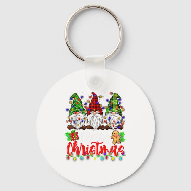 Cute Gnomes Merry Christmas Light Family Gnome Xma Key Ring (Front)