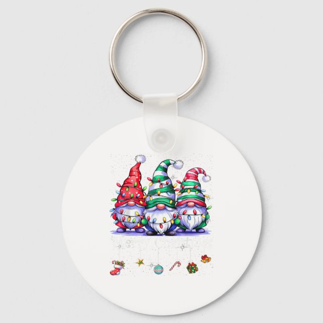 Cute Gnomes Merry Christmas Light Family Gnome Xma Key Ring (Front)