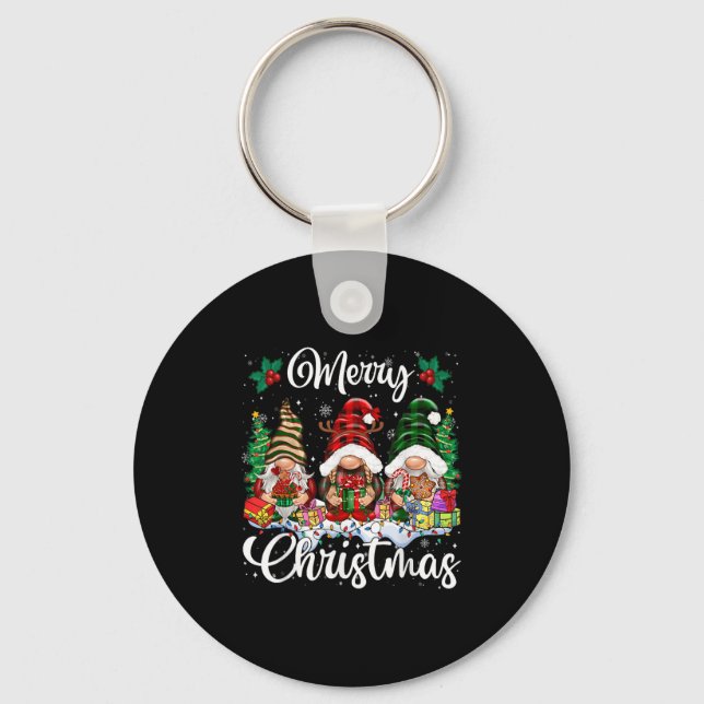 Cute Gnomes Merry Christmas Light Family Gnome Xma Key Ring (Front)