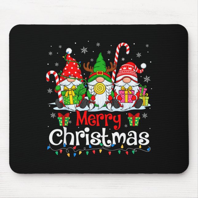 Cute Gnomes Merry Christmas Light Family Gnome Xma Mouse Mat (Front)