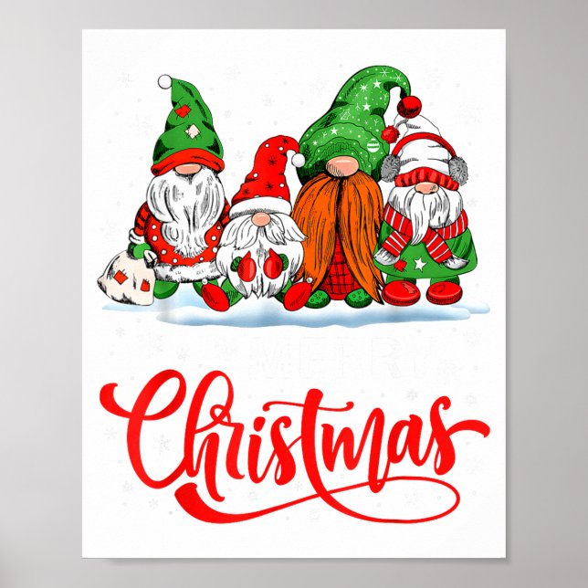 Cute Gnomes Merry Christmas Light Family Gnome Xma Poster (Front)