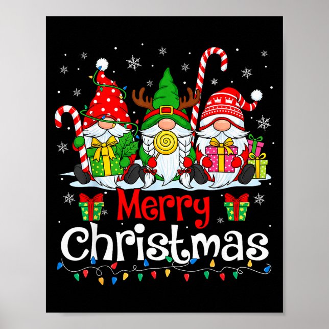 Cute Gnomes Merry Christmas Light Family Gnome Xma Poster (Front)