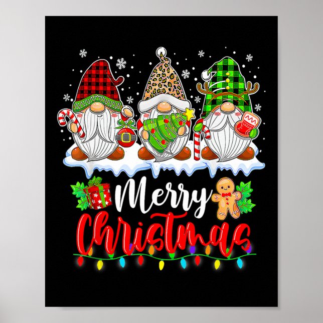 Cute Gnomes Merry Christmas Light Family Gnome Xma Poster (Front)