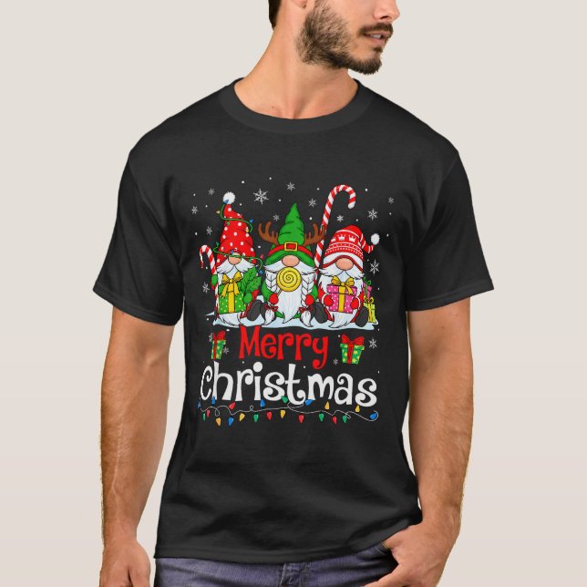 Cute Gnomes Merry Christmas Light Family Gnome Xma T-Shirt (Front)