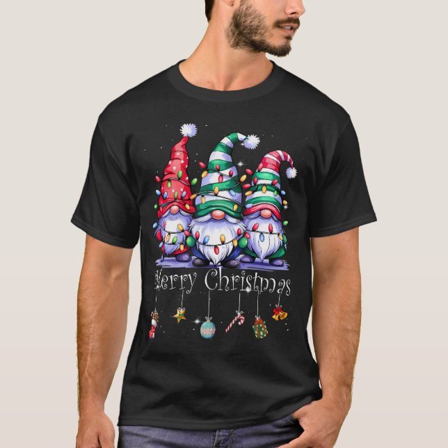 Cute Gnomes Merry Christmas Light Family Gnome Xma T-Shirt (Front)
