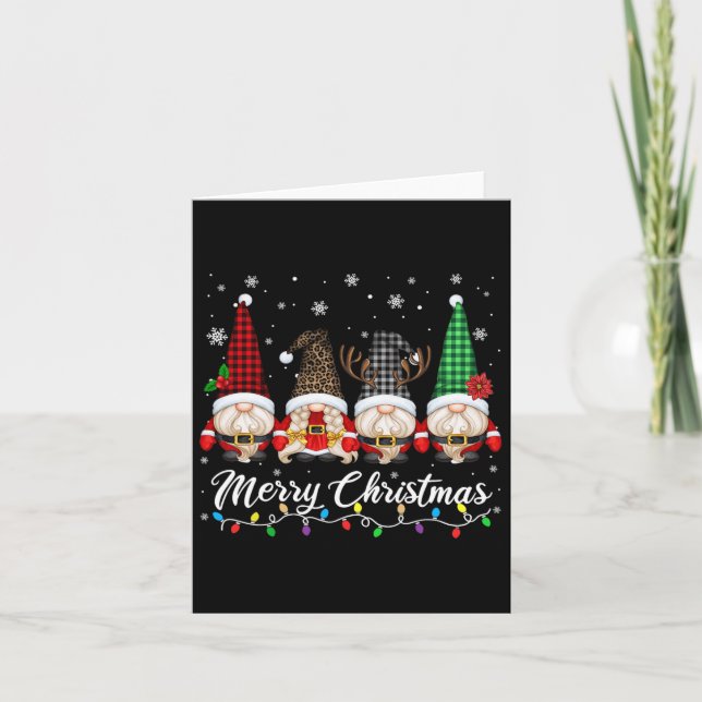 Cute Gnomes Merry Christmas Light Gnome Family Mat Card (Front)