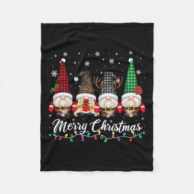 Cute Gnomes Merry Christmas Light Gnome Family Mat Fleece Blanket (Front)