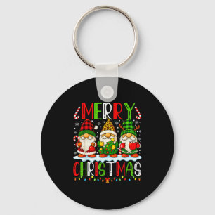 Cute Gnomes Merry Christmas Lights Gnome Xmas Men  Key Ring