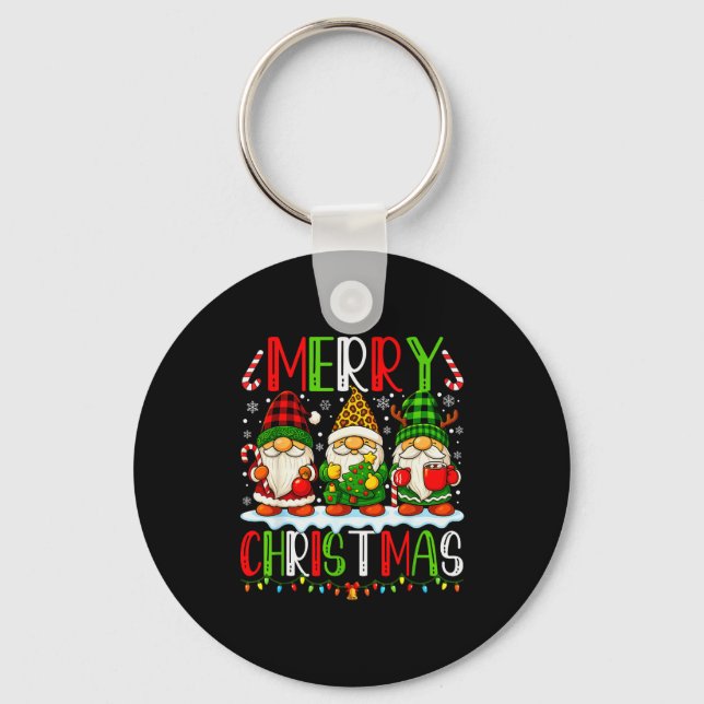 Cute Gnomes Merry Christmas Lights Gnome Xmas Men  Key Ring (Front)