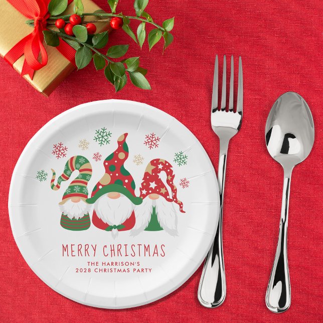 Cute Gnomes Merry Christmas Party Paper Plate (Creator Uploaded)