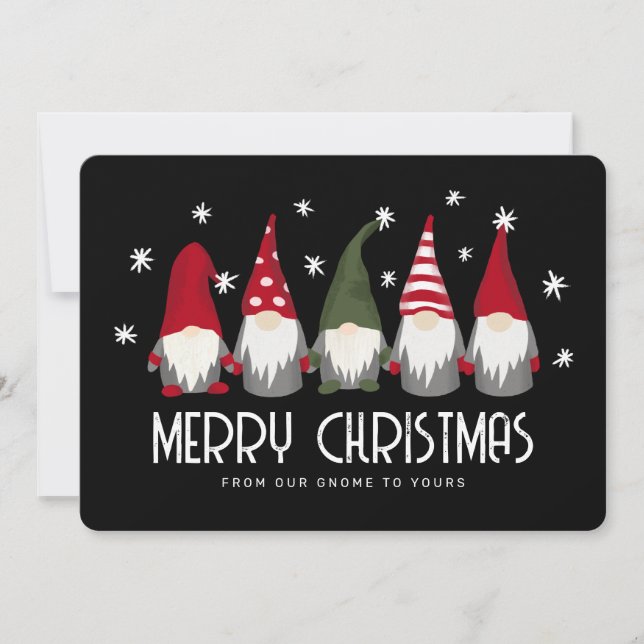Cute Gnomes Merry Christmas Snowflakes  Holiday Card (Front)