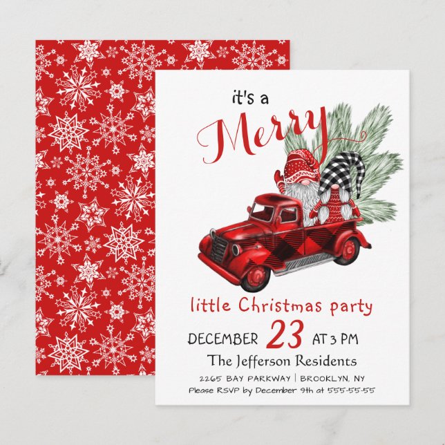 Cute Gnomes Merry Little Christmas Party Card (Front/Back)
