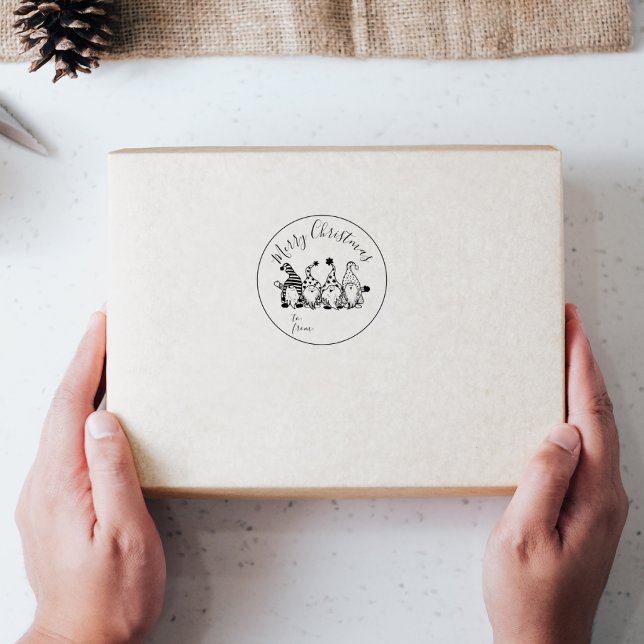 Cute Gnomes Modern Chic Script DIY Christmas Gift Self-inking Stamp (Creator Uploaded)