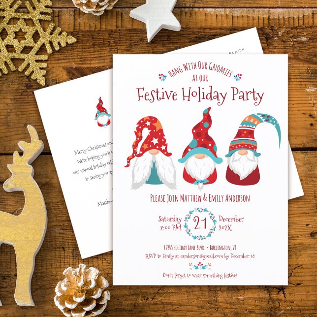 Cute Gnomes Modern Christmas Holiday Party Festive Invitation Postcard (Creator Uploaded)