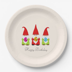 Cute Gnomes & Multicolored Easter Eggs Birthday Paper Plate