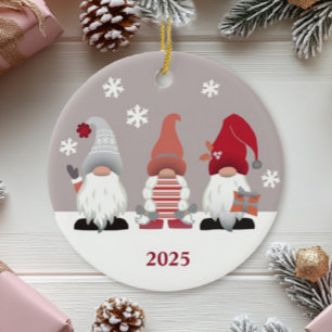 Cute Gnomes Nordic Red Pink Grey White Ceramic Tree Decoration