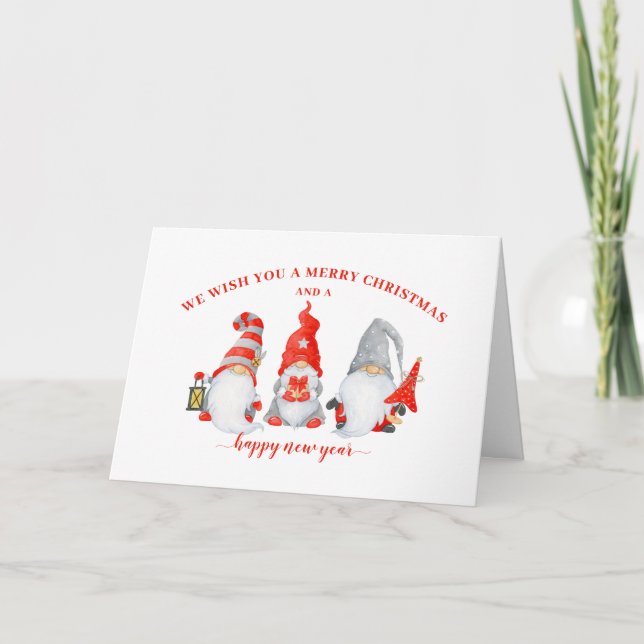 Cute Gnomes Personalised Christmas Holiday Card (Front)