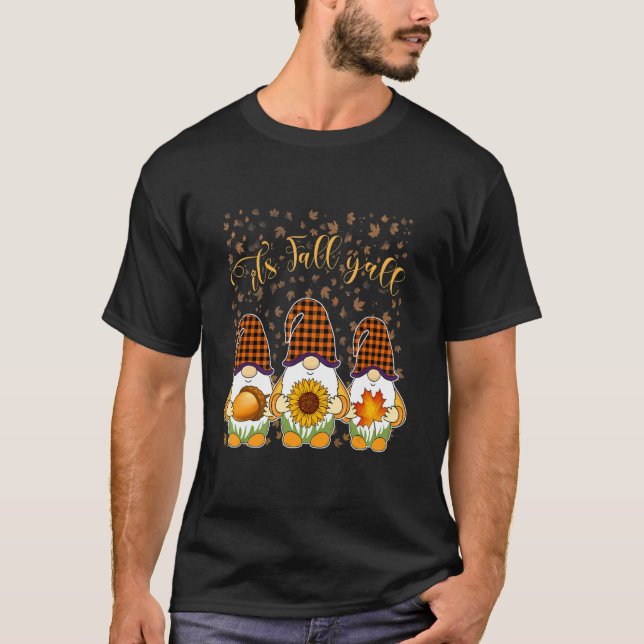 Cute Gnomes Pumpkin Autumn Tree Fall Leaves It's F T-Shirt (Front)
