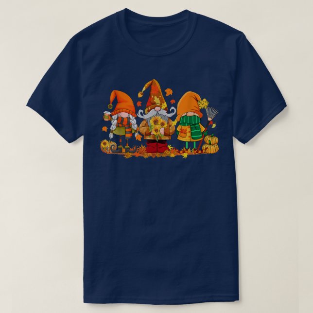 Cute Gnomes Pumpkin Fall Season Autumn Happy Thank T-Shirt (Design Front)