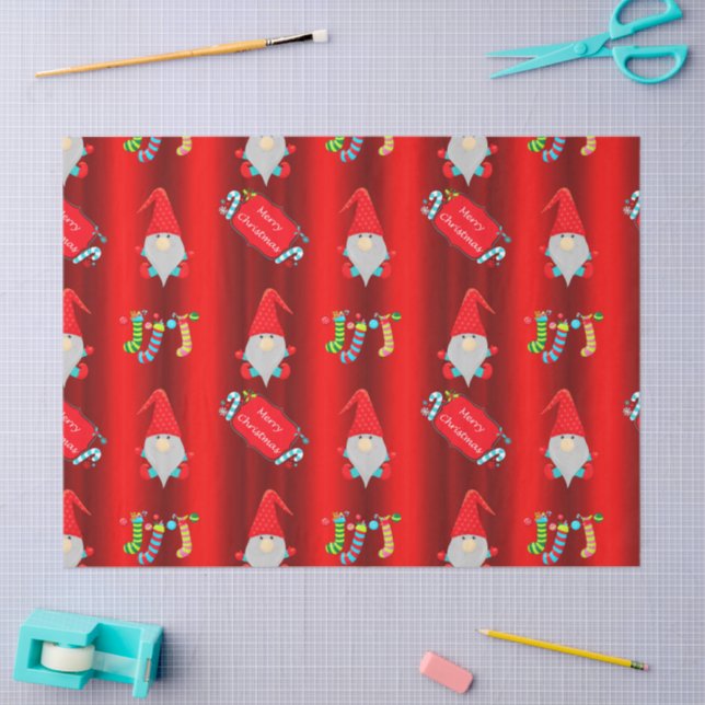 Cute Gnomes, Red Christmas Tissue Paper (Craft)